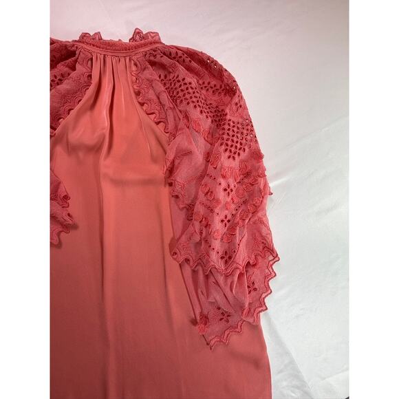 Kobi Halperin Daphne Embroidered Mesh-Sleeve Silk Blouse in Sherbet Pink Size S - Picture 12 of 16